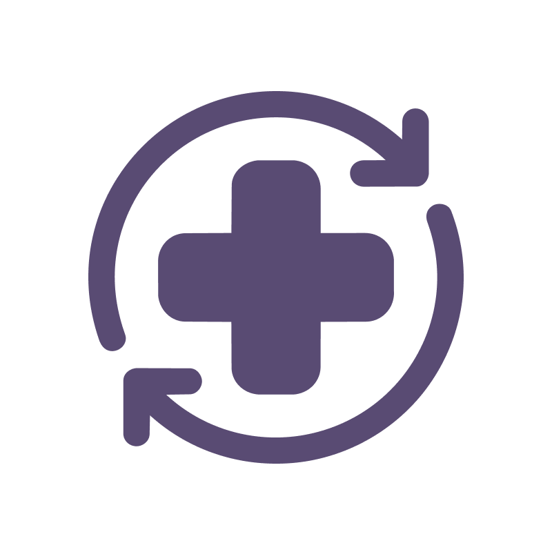Icon of a purple medical cross with circular arrows, symbolizing detox.