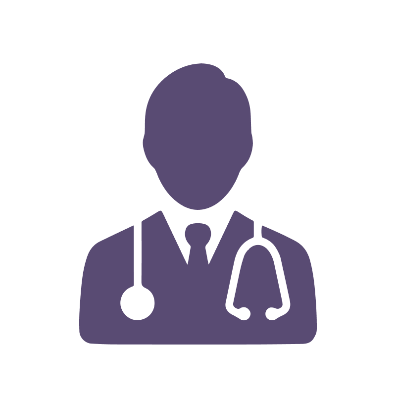 Silhouette icon of a doctor wearing a stethoscope around the neck.