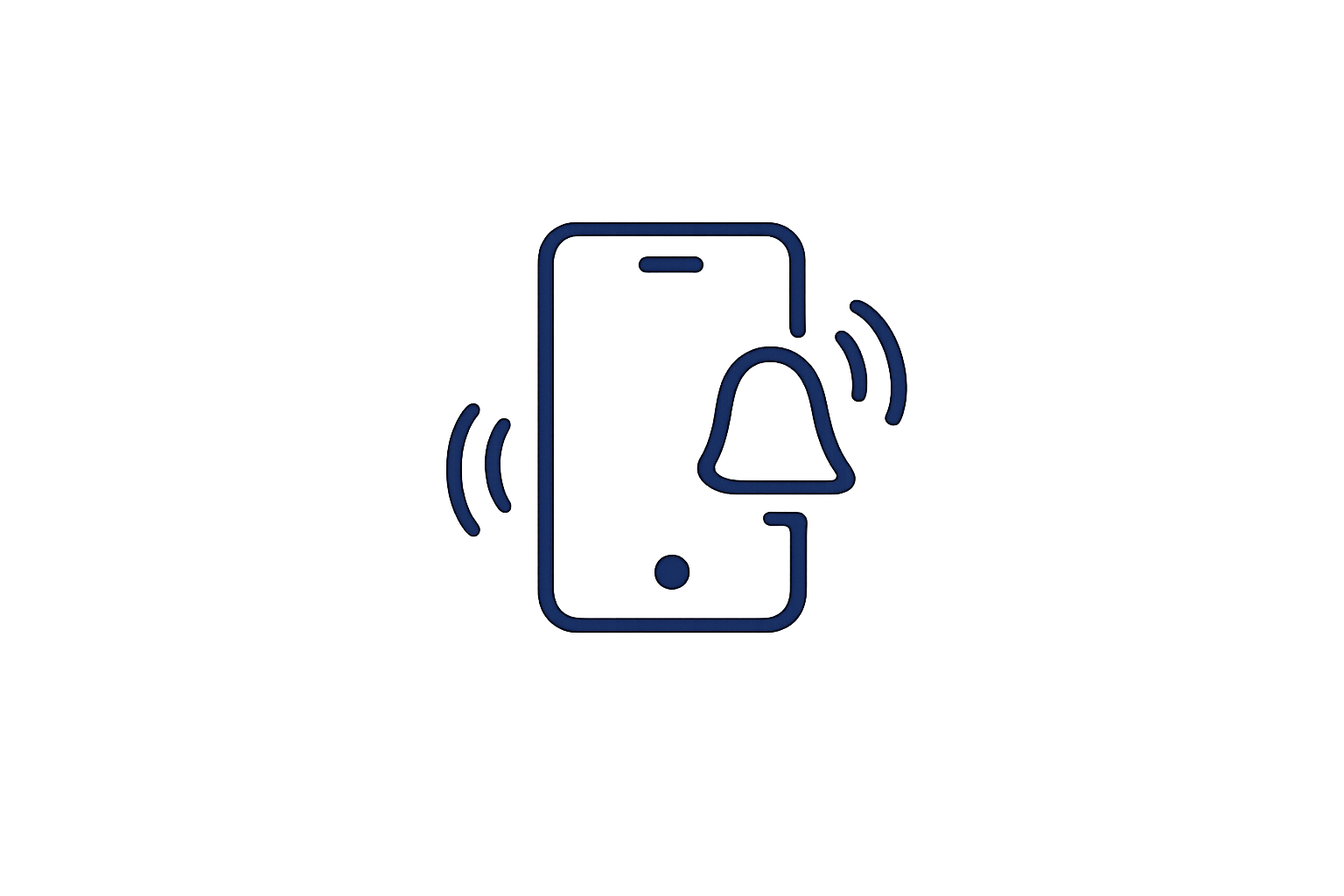Neon blue outline of a smartphone with a ringing alarm bell icon, representing a phone notification or alert.