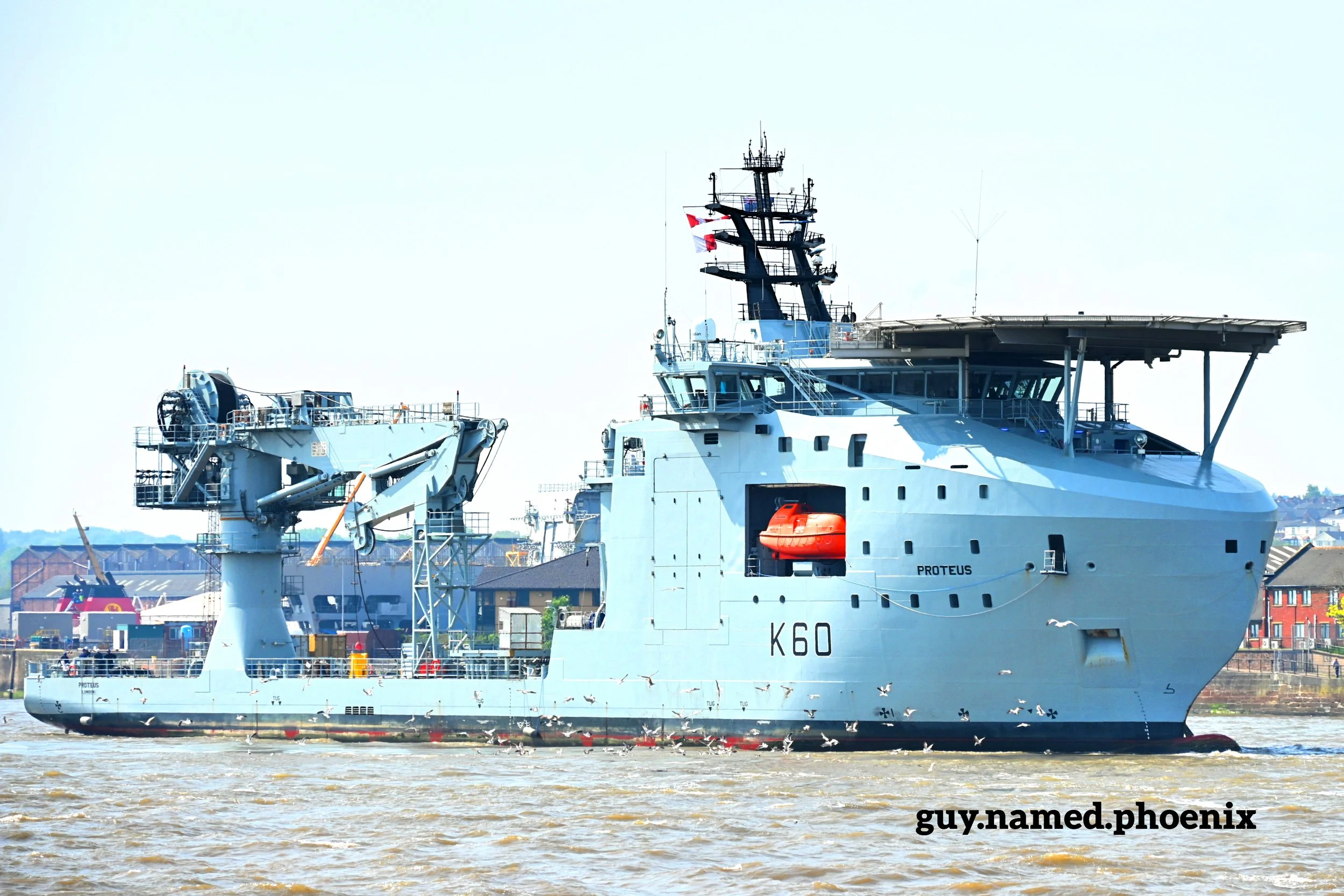 RFA Proteus (K60), a Multi-Role Ocean Surveillance ship operated by the Royal Fleet Auxiliary