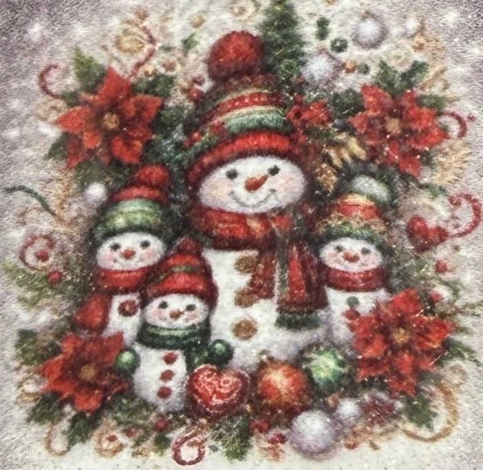 Diamond Art Kit - Snowmen with Poinsettias