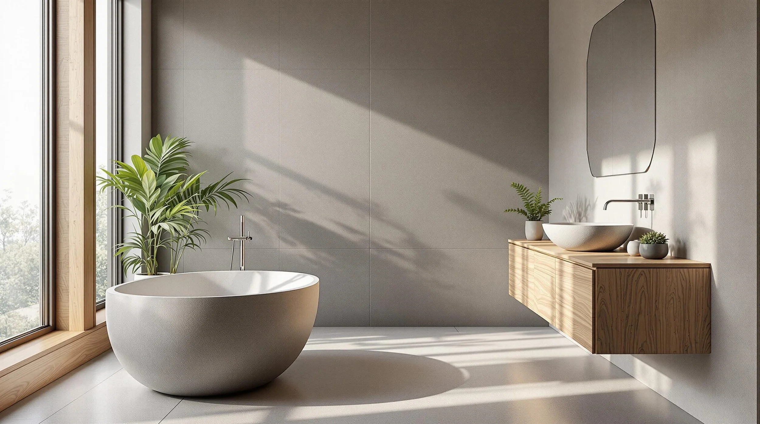 Lichte badkamer met vrijstaand bad en zwevend badmeubel