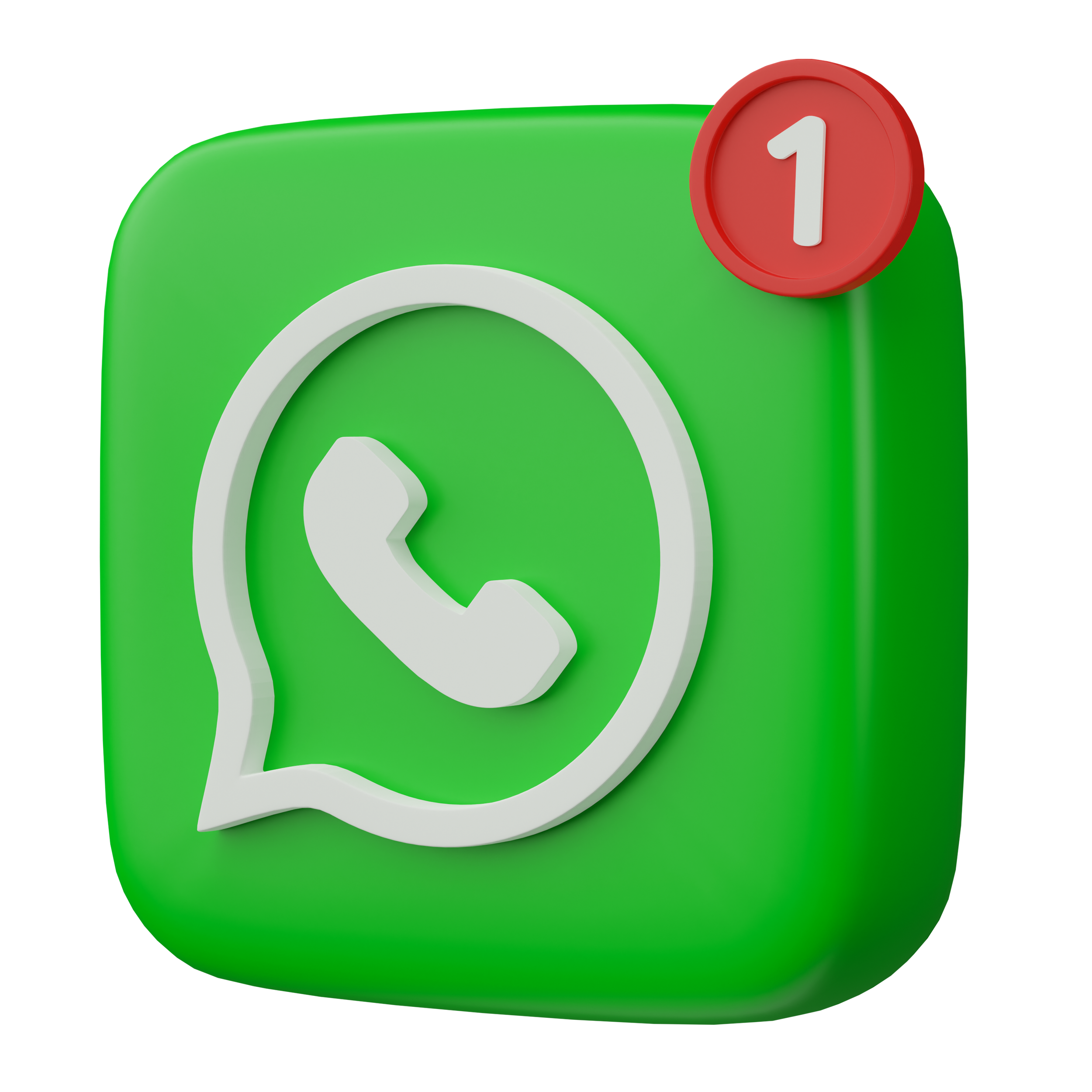 3D icon of the WhatsApp logo with a red notification badge showing the number 1.