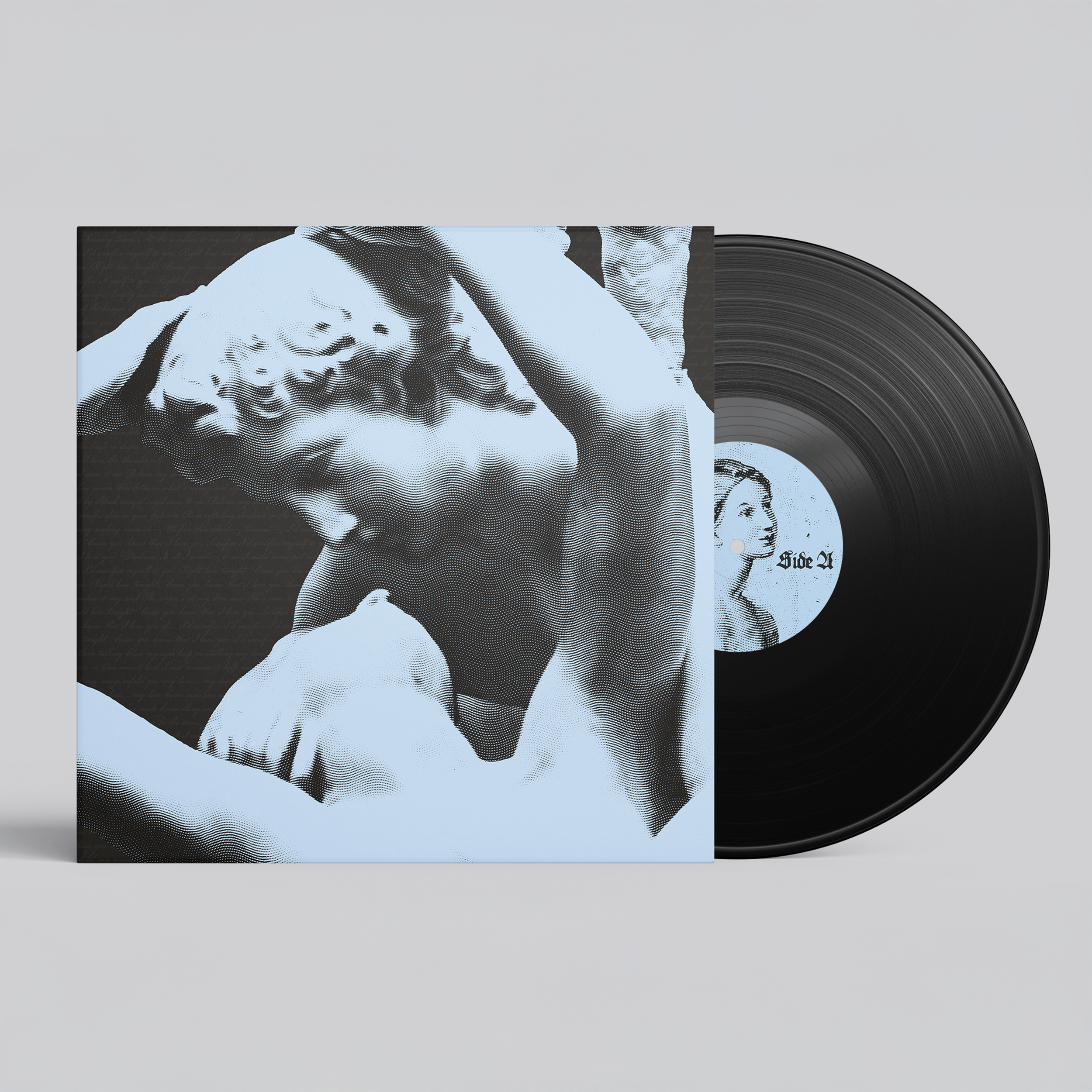 Vinyl record front cover redesign for 'Selected Scenes from the End of the World' by London After Midnight. Featuring a black and blue image of Pysche and Cupid.