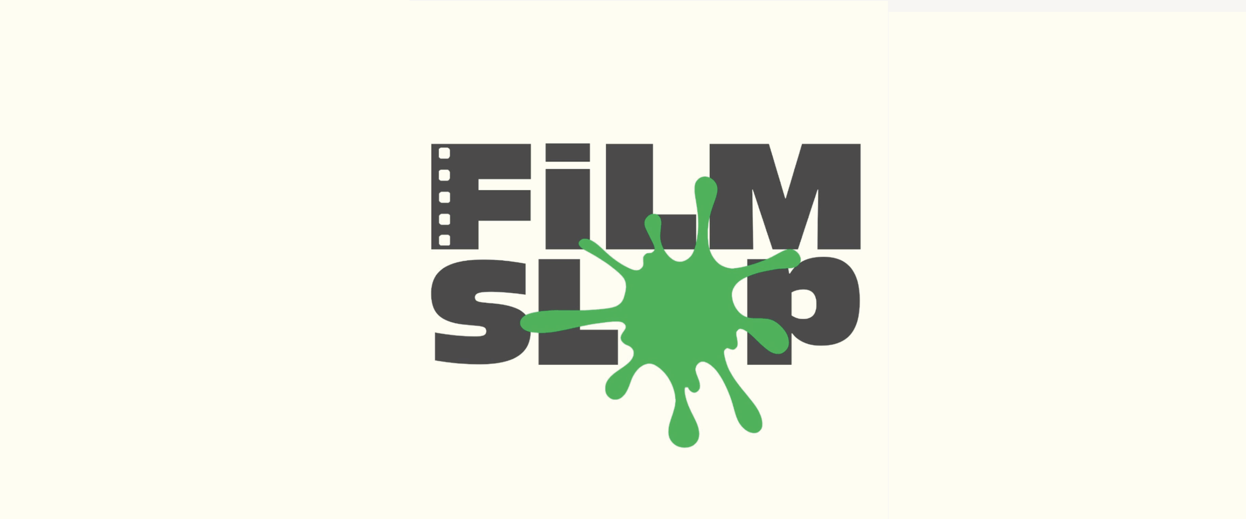 A logo for film stop with black text and a green paint splatter in the middle.