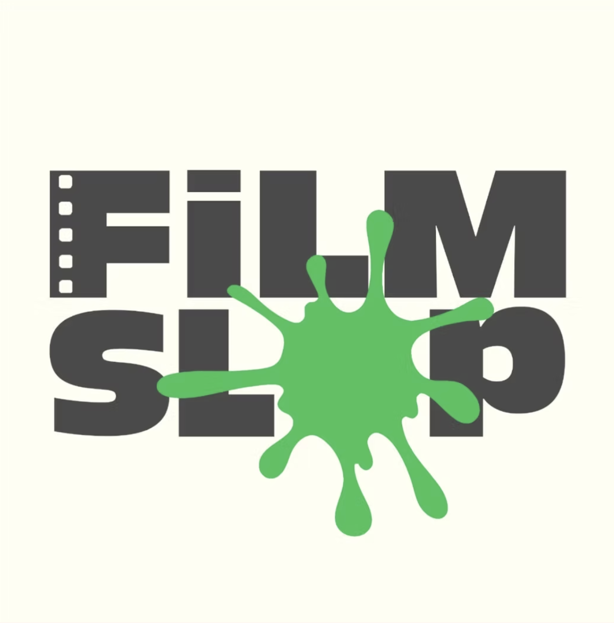 The text 'FILM SHOOT' in black, with a green paint splash overlapping the letters.
