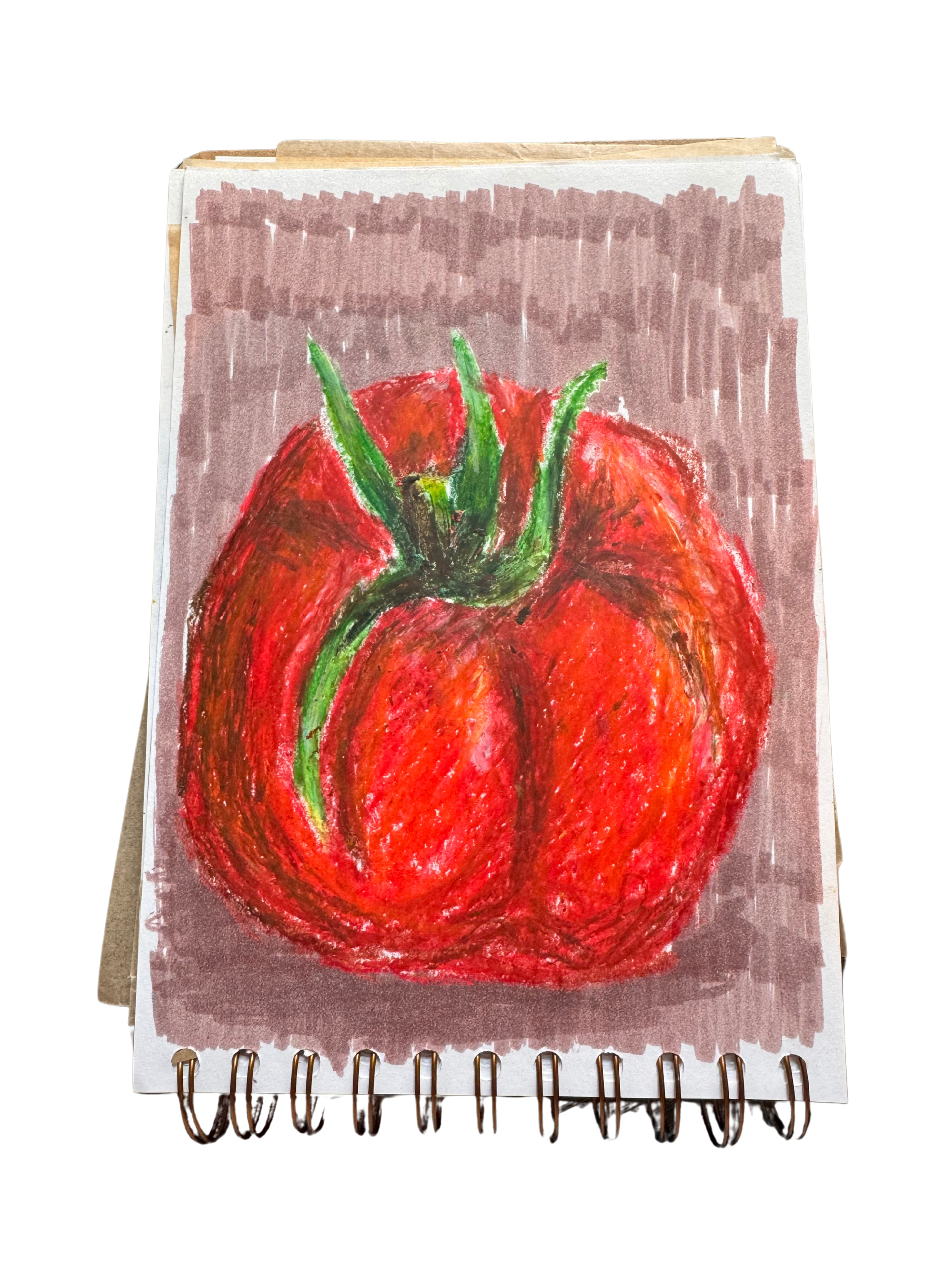 Tomato in oil pastel.