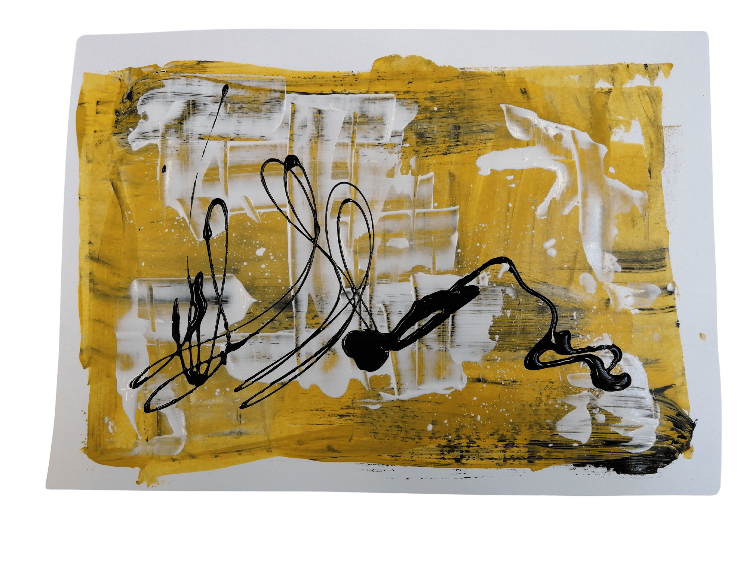 Experiment 3 - A4 - Acrylic paint on printer paper - 2019. Made alongside various pieces in a 30 minute exercise layering automatic gestural responses, for later examination of texture and composition to inform more selective work. 