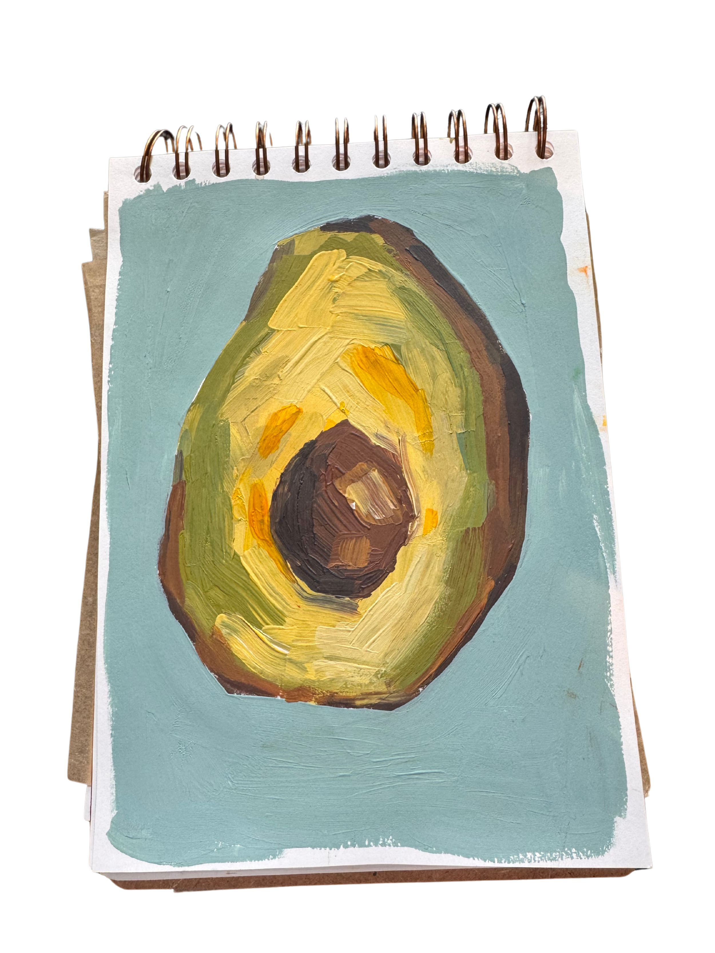Avocado half in acrylic paint.