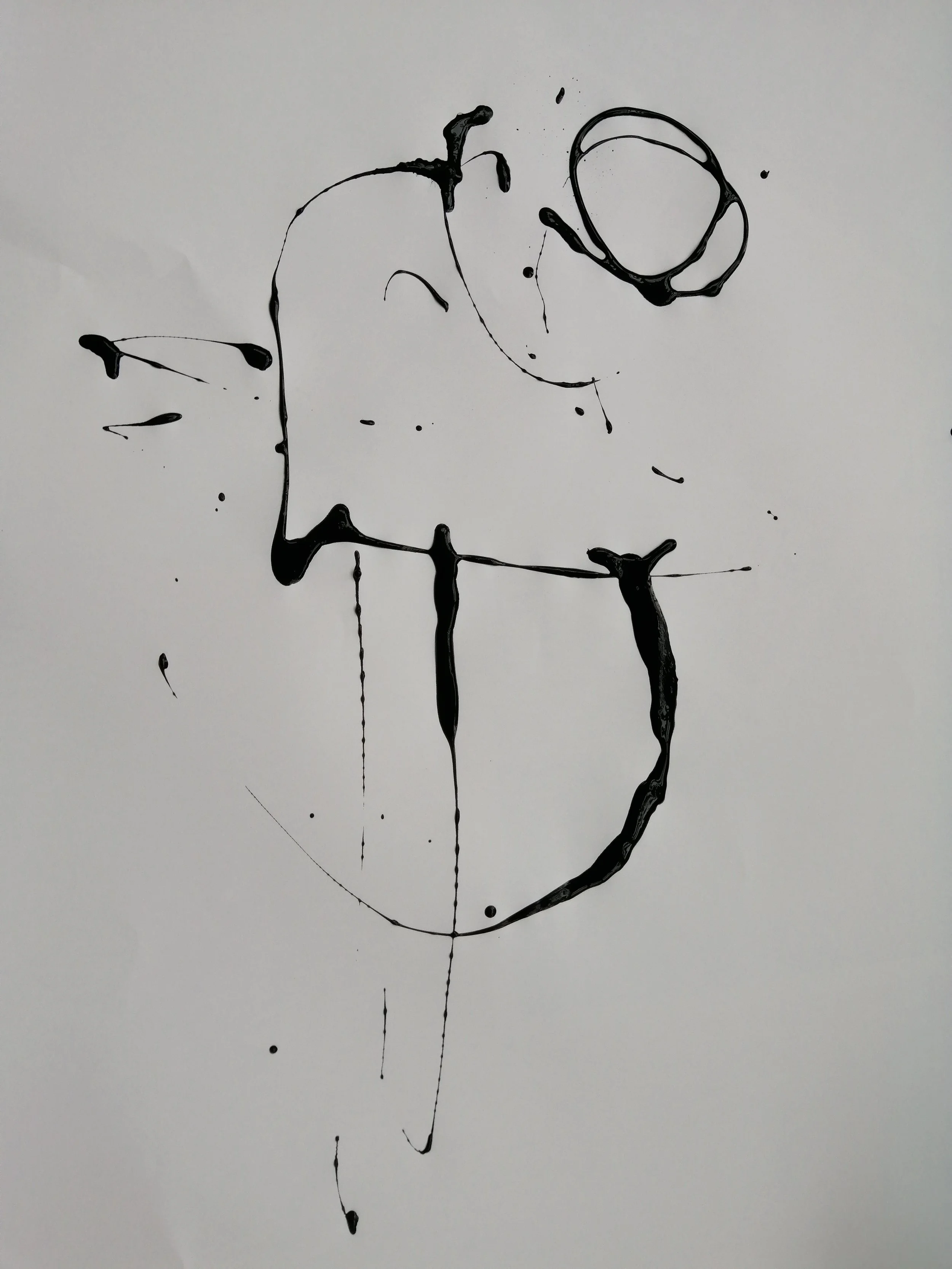 Experiment 2 - A3 - Thinned acrylic paint on paper - 2019. Exploring automatic gestural responses, for later examination of texture and composition to inform more selective work. 