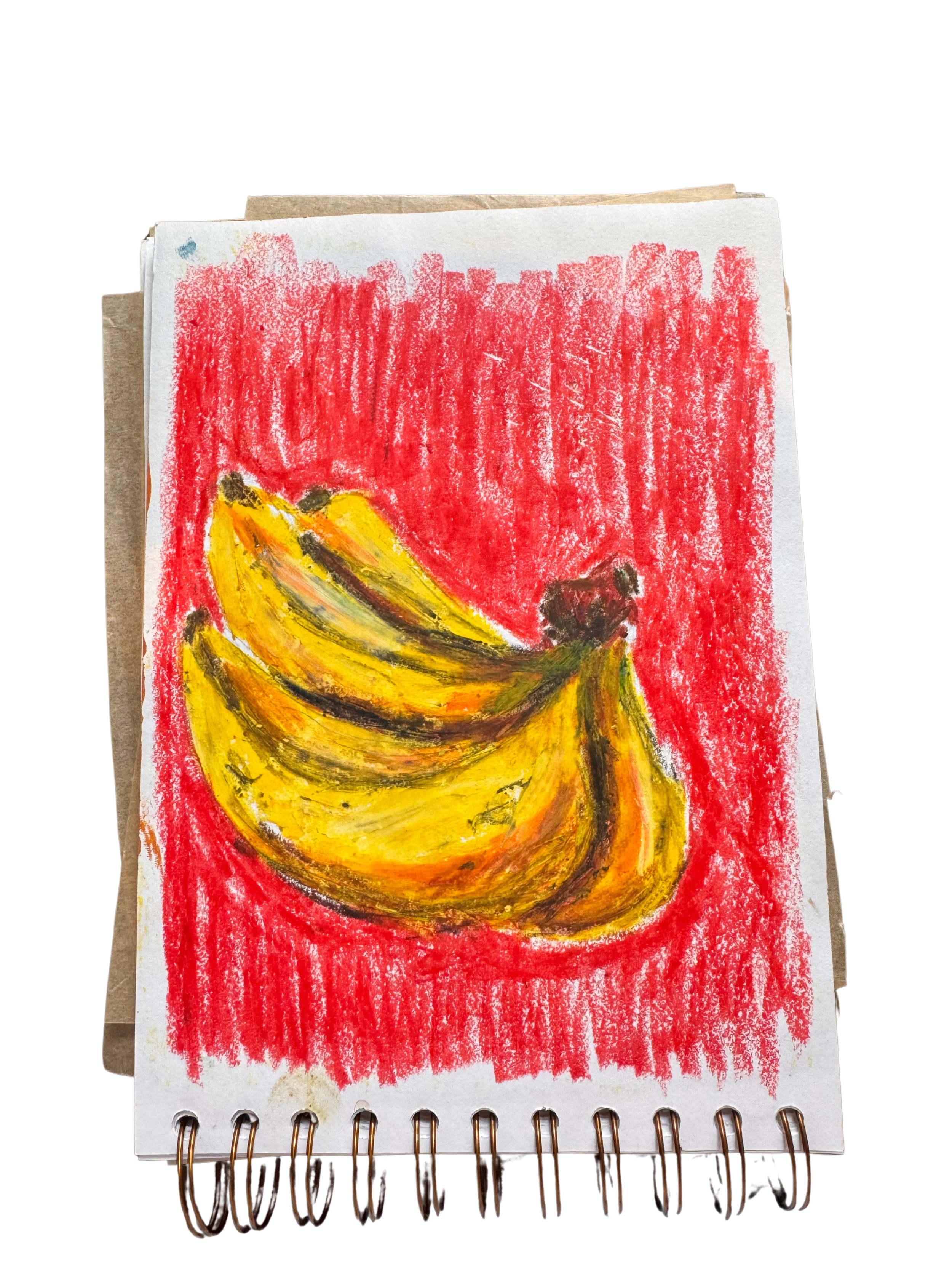 Banana bunch in oil pastel.