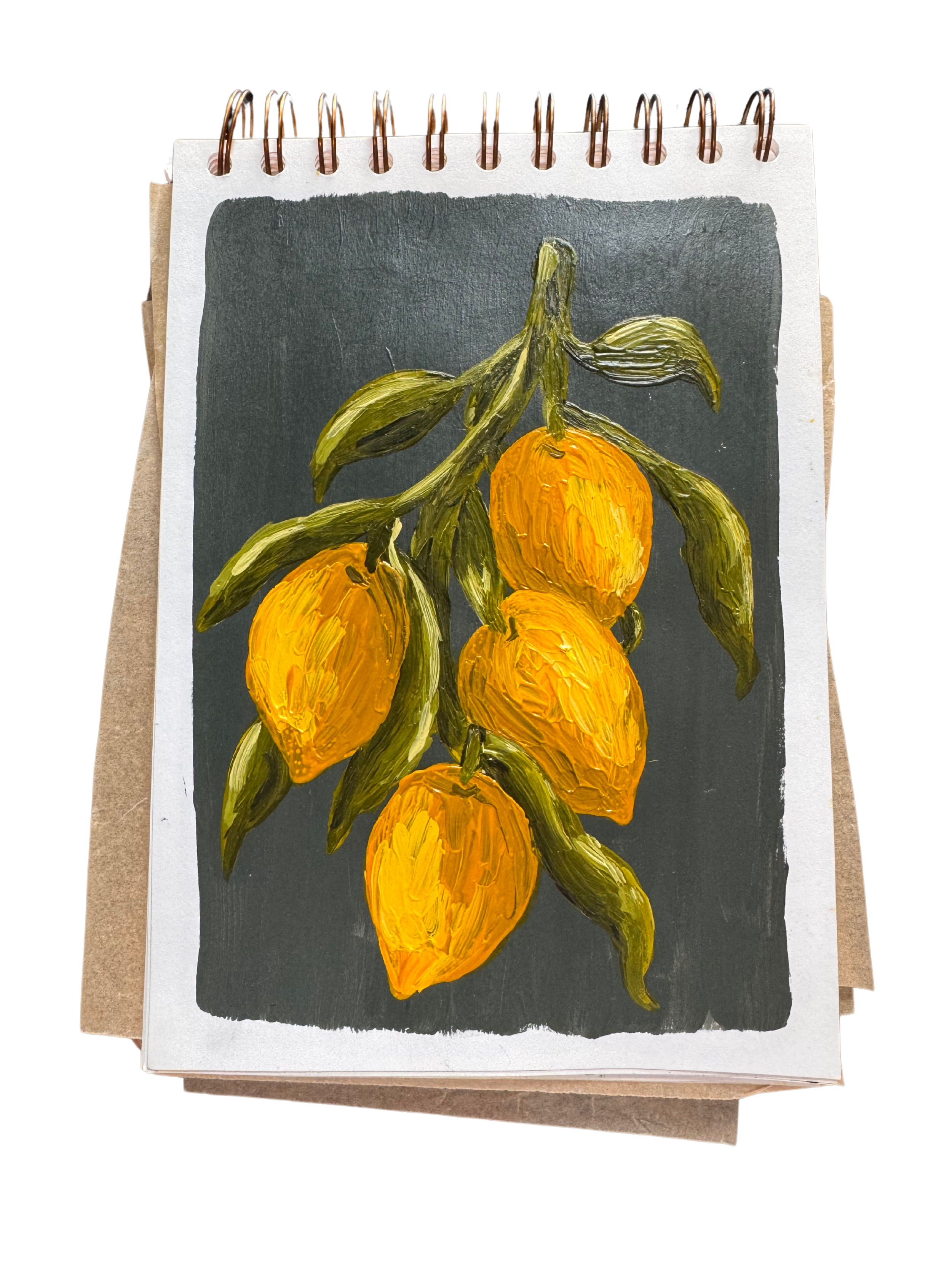 Lemon branch in acrylic paint.