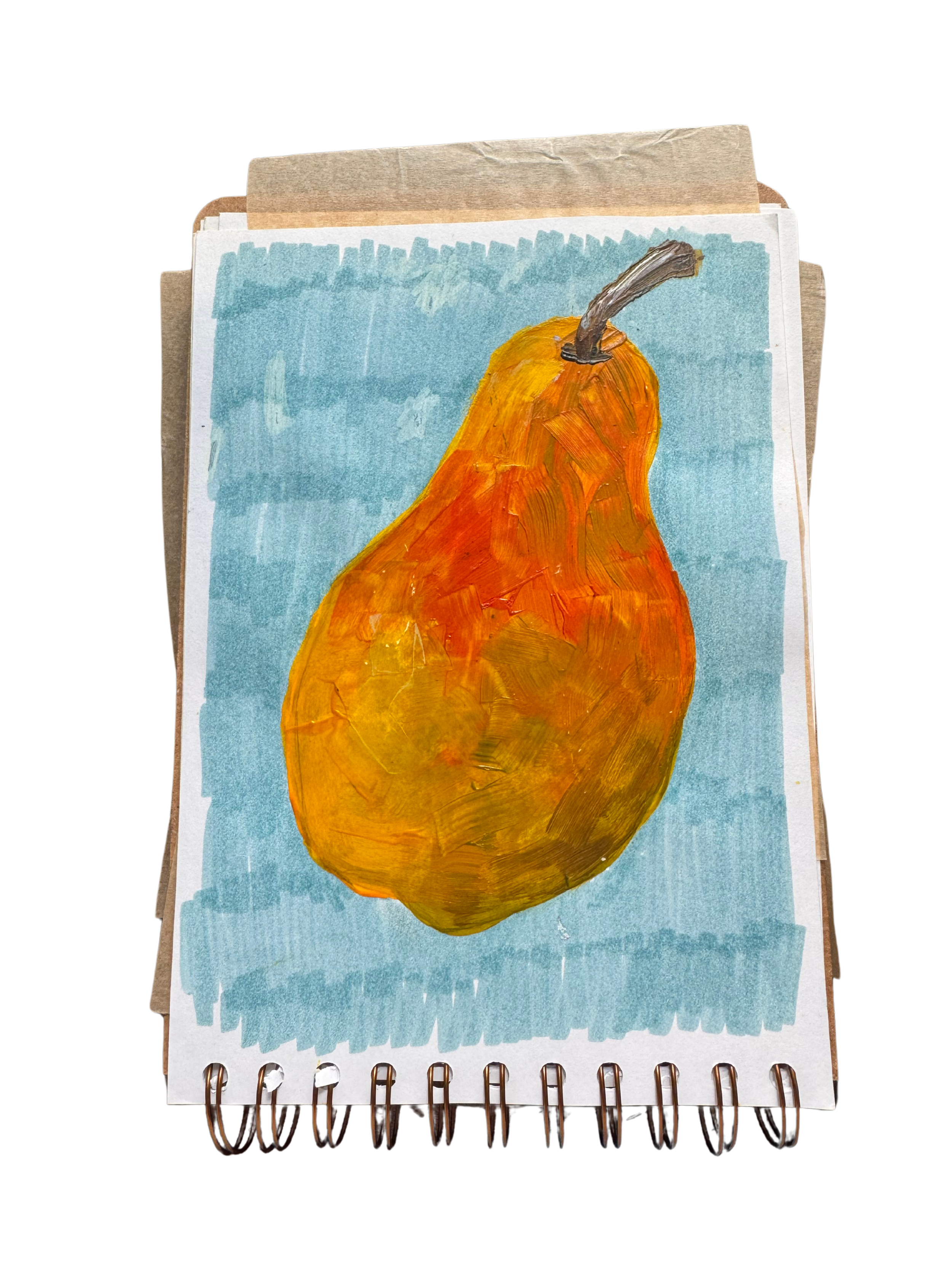 Pear in acrylic paint. 