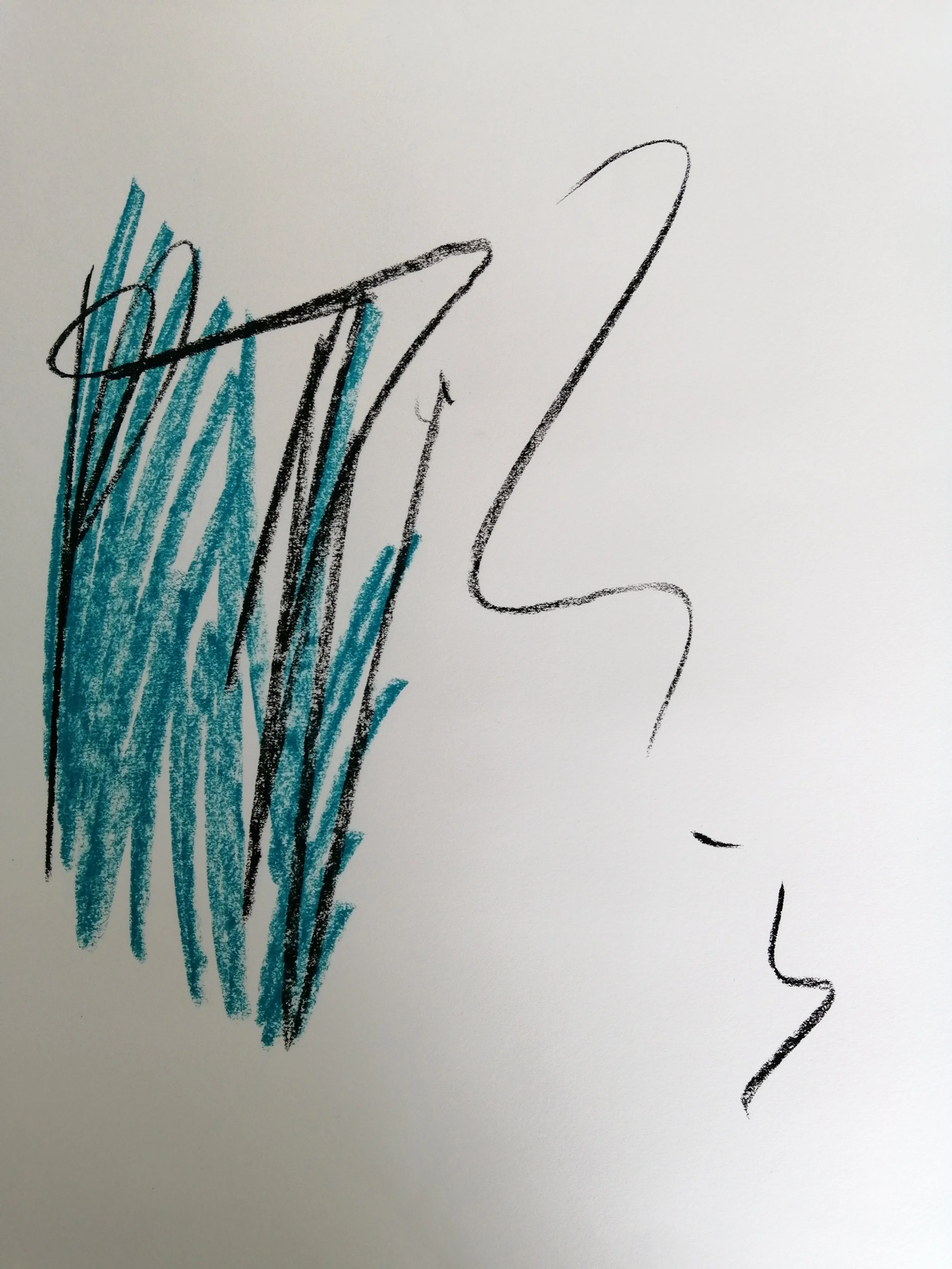 Experiment 1 - A4 -Soft pastel on printer paper - 2019. Made alongside various pieces in a 30 minute exercise using automatic gestural responses, for later examination of texture and composition to inform more selective work. 