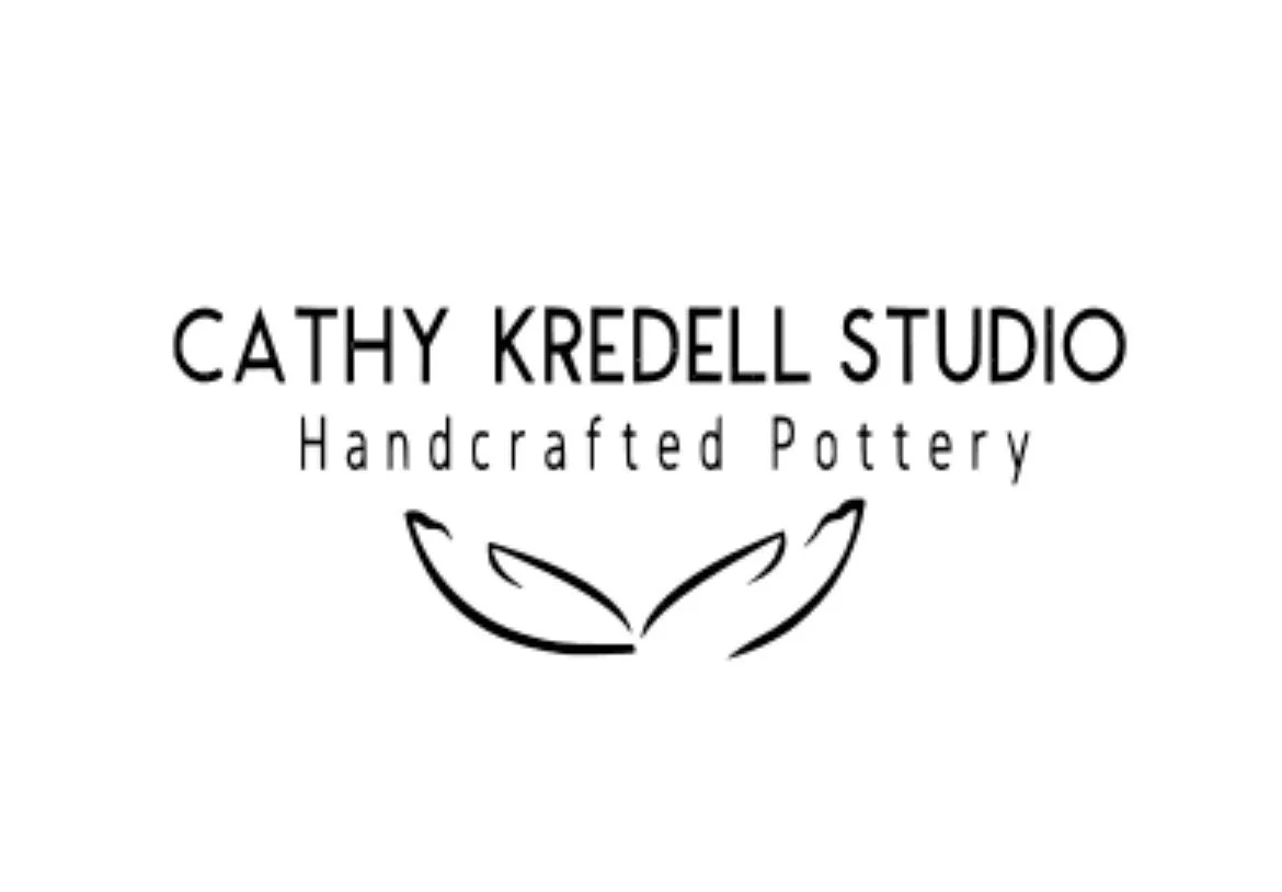 Logo for Cathy Kredell Studio, handcrafted pottery, with a minimalistic leaf design.