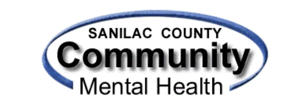 Sanilac County Community Mental Health logo with blue oval border and black text.