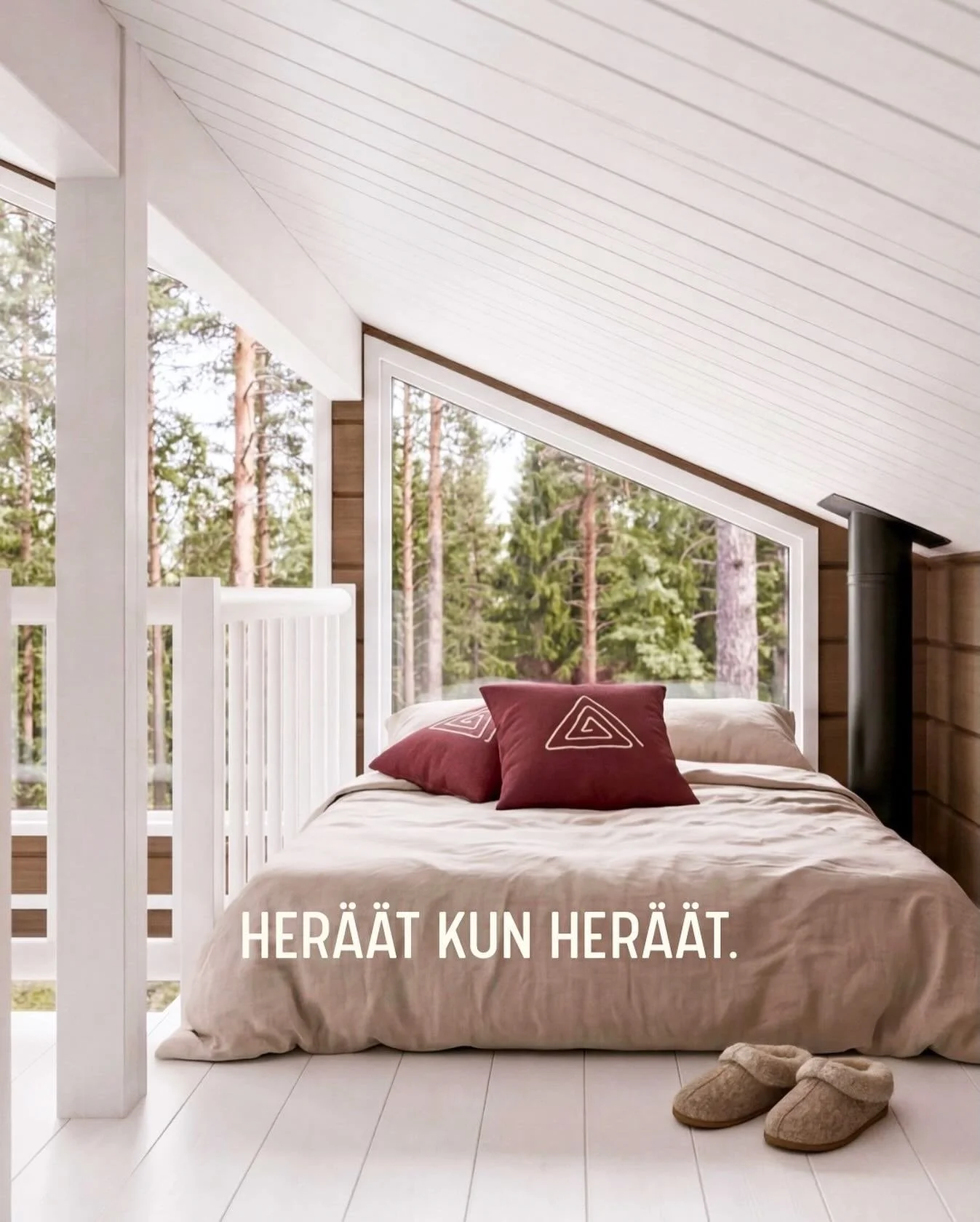 Kuvittele aamu,
kun avaat silm&auml;si
ja ensimm&auml;inen asia jonka n&auml;et,
on mets&auml; ja joki.

T&auml;ss&auml; n&auml;kyy toinen Louven yl&auml;kerran makuupaikoista:

💚 S&auml;nky, johon saa j&auml;&auml;d&auml; vaikka koko p&auml;iv&auml