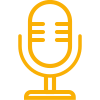 Icon of a vintage microphone with a yellow outline.