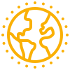 An icon of the Earth with a globe showing continents, surrounded by a dotted circle.