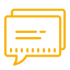 A yellow speech bubble icon with dark outline and lines inside representing text.