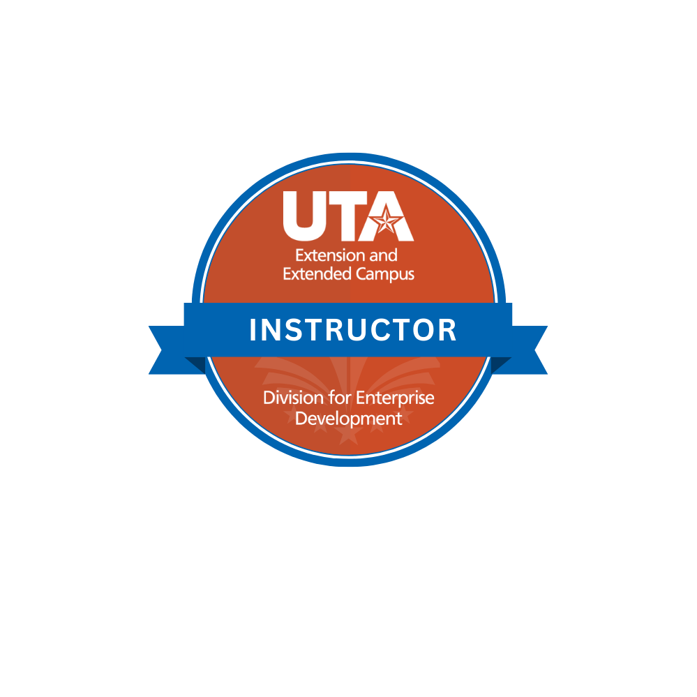 UTA Extension and Extended Campus badge with instruction designation and division for enterprise development.