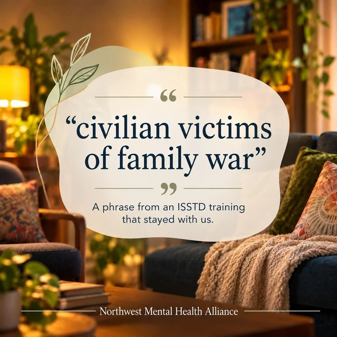 I&rsquo;m currently working on certification through ISSTD and taking a class now on complex trauma and dissociative disorders.

One phrase from the training has really stayed with me:

&ldquo;Civilian victims of family war.&rdquo;

It&rsquo;s such a