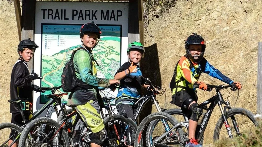 Four young boys on their bikes at Wainuomata Mountain Pike Park, in the Hutt Valley