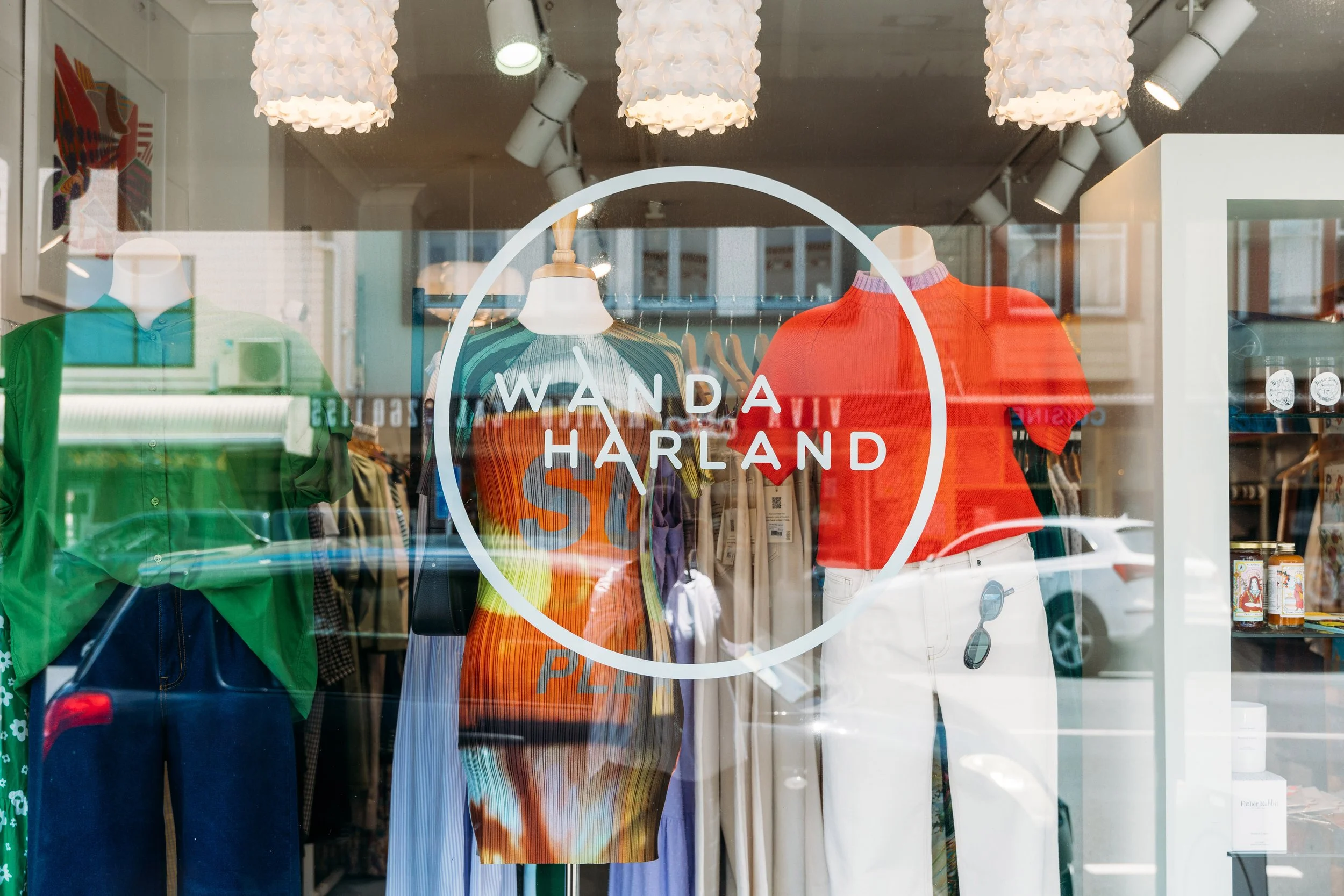 Window-front image of Wanda Harland, a clothing store in Petone, Lower Hutt