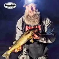 Northern Wisconsin Walleye caught on a guided ice fishing trip on a Beaver Dam tip up while fishing at night