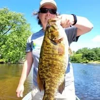 Trophy smallmouth bass caught on a guided float trip down the Wisconsin river near Rhinelander Wisconsin