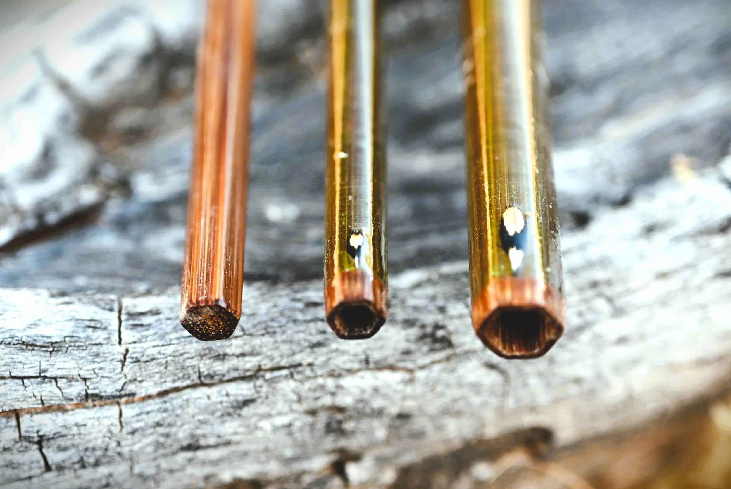 Male and female handcrafted bamboo ferrules on a Lake Fork Rods bamboo fly rod