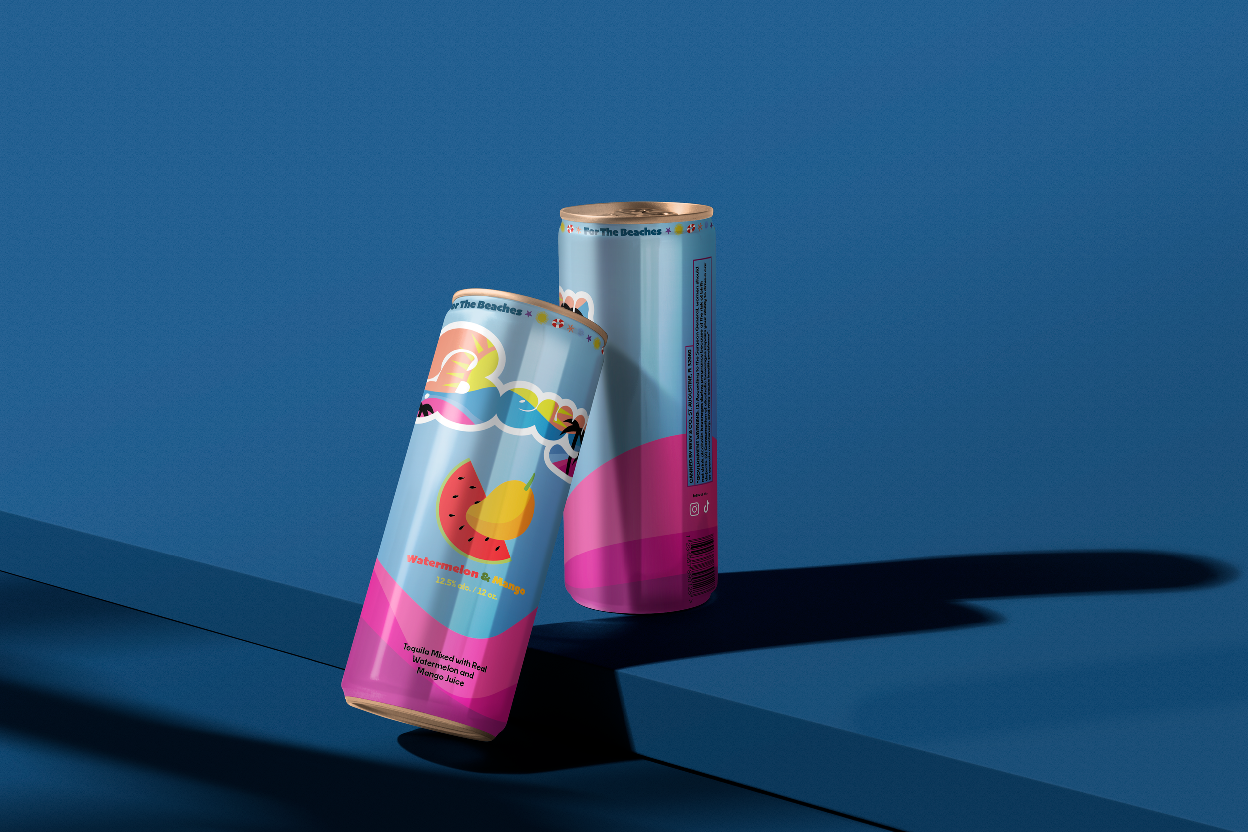 Bevy: Beverage Campaign can. Blue and Pink can design. Watermelon and Mango flavored.