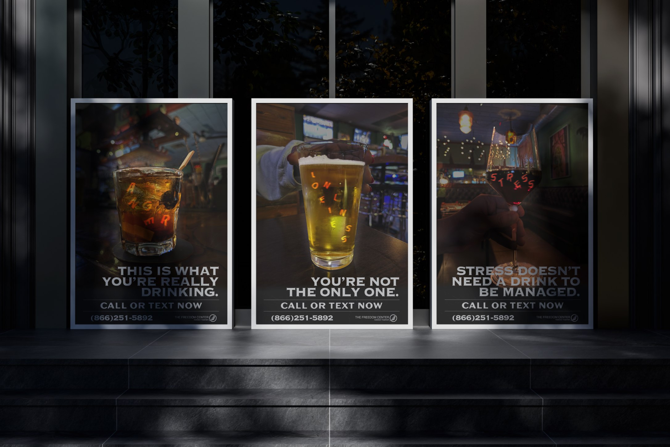 Three posters next to each other with different messages relating to alcohol awareness.