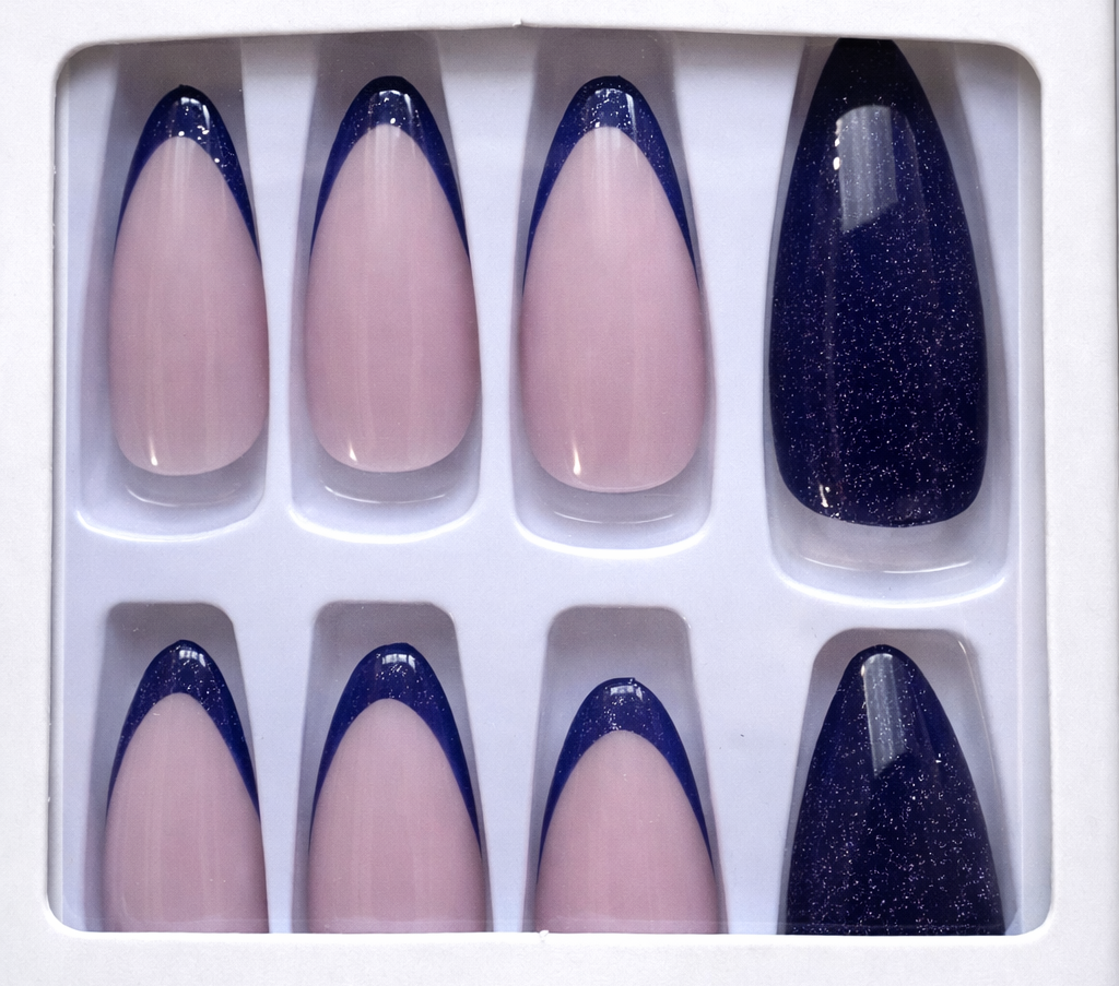 Dark Blue French Sparkle - Almond
