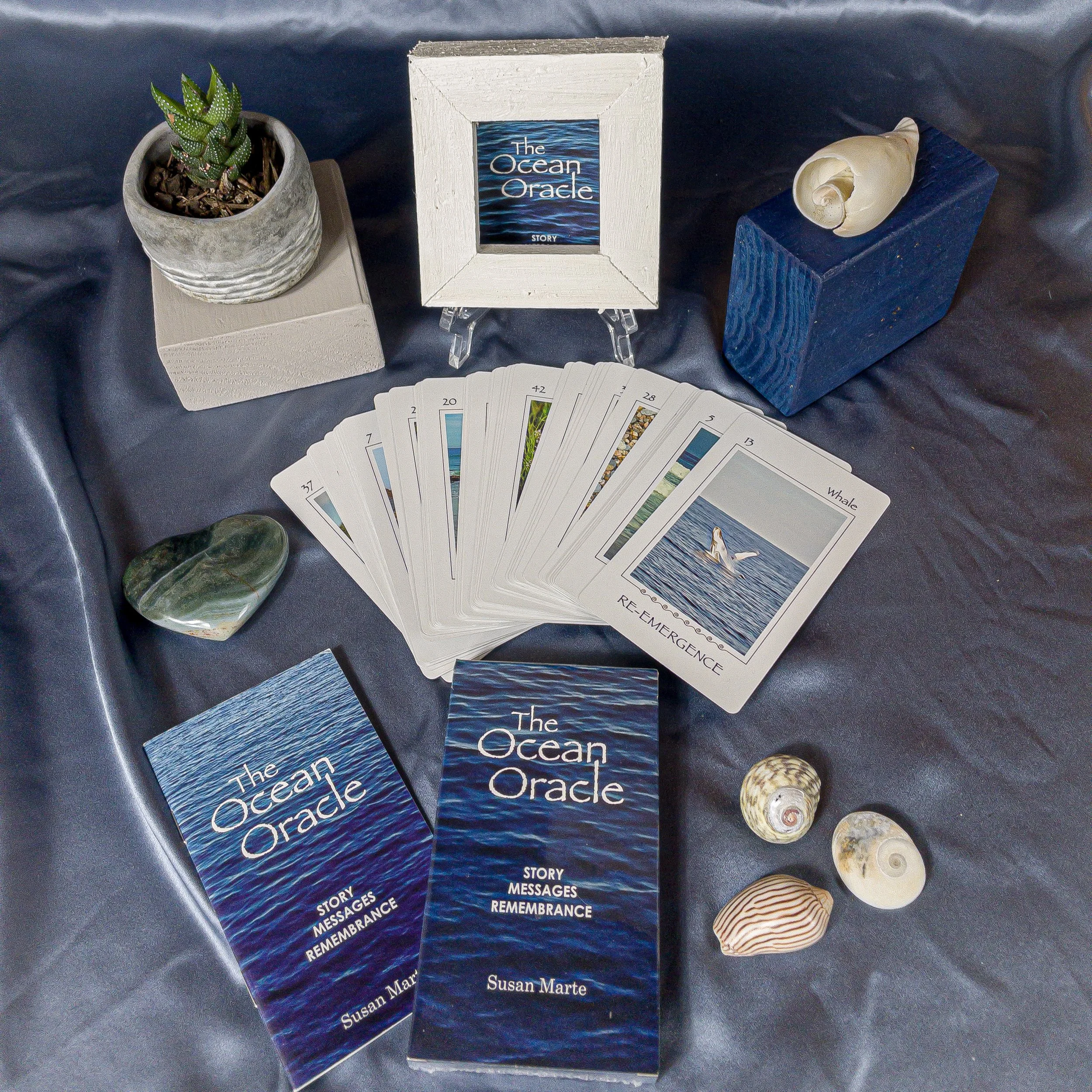 The Ocean Oracle deck spread out to see what is included in deck created by Susan Marte