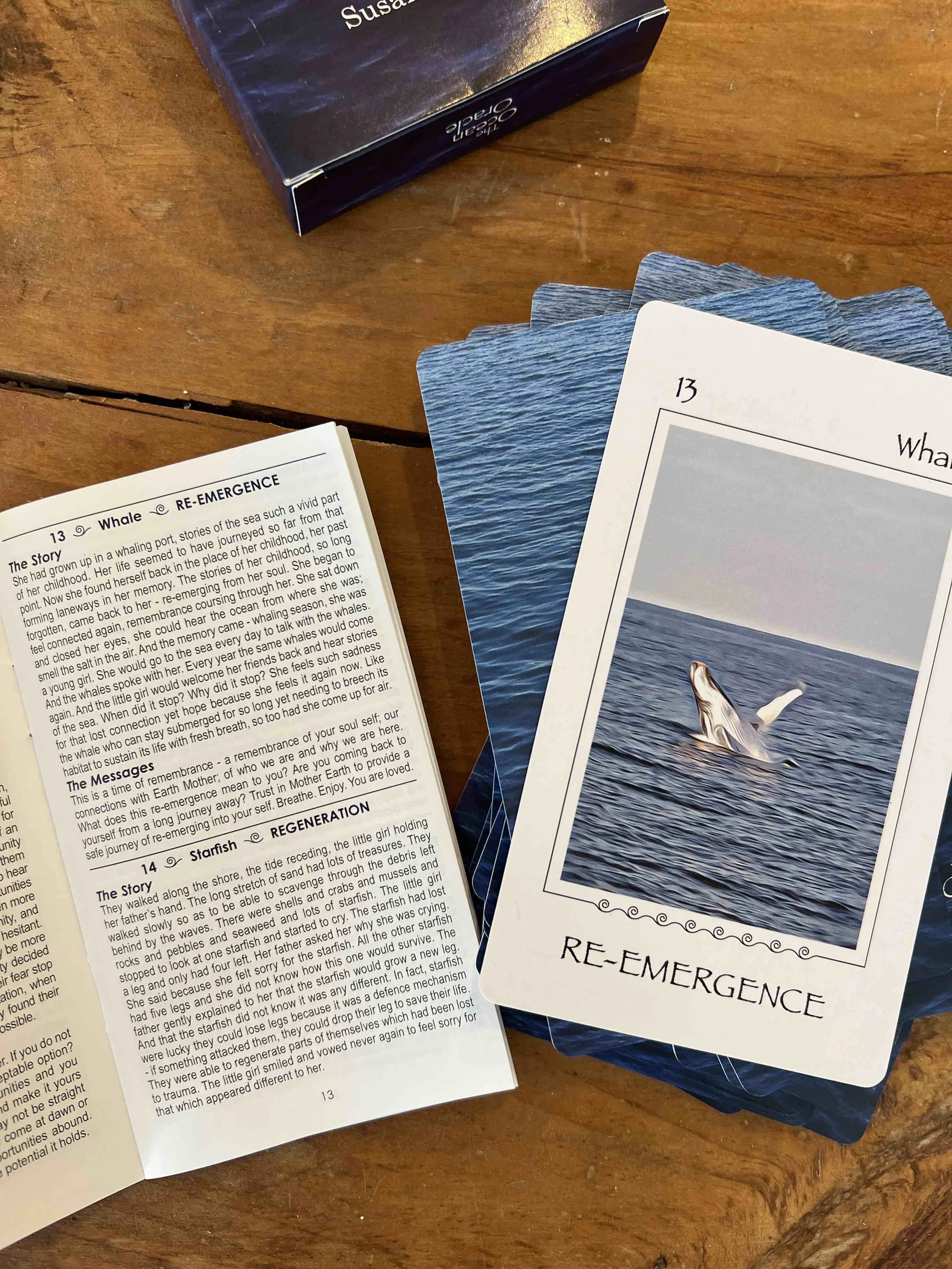 The Ocean Oracle card 13 Whale Remembrance with the Story and Messages showing