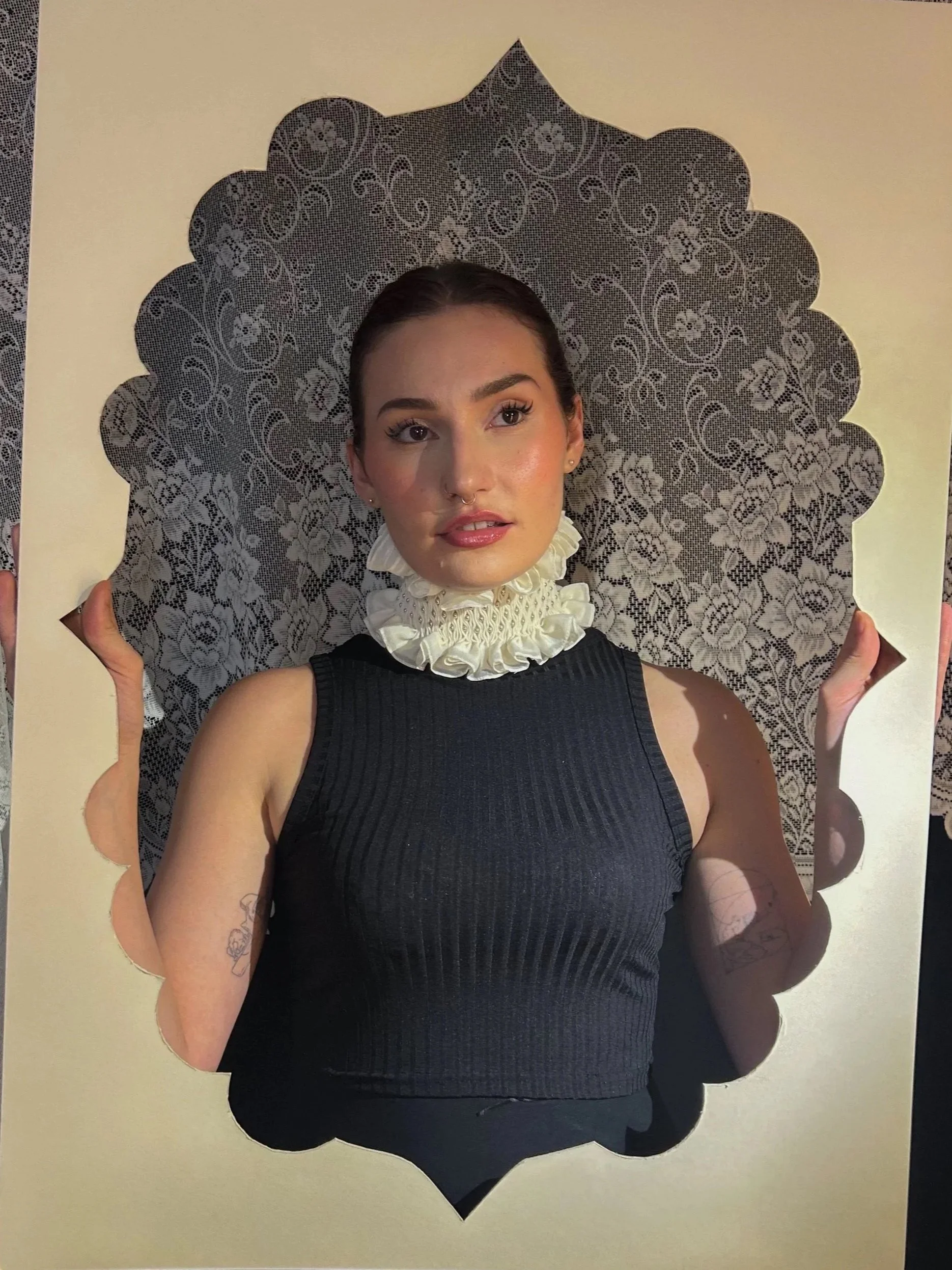 Silver and Ivory Smocked Collar - 11cm wide