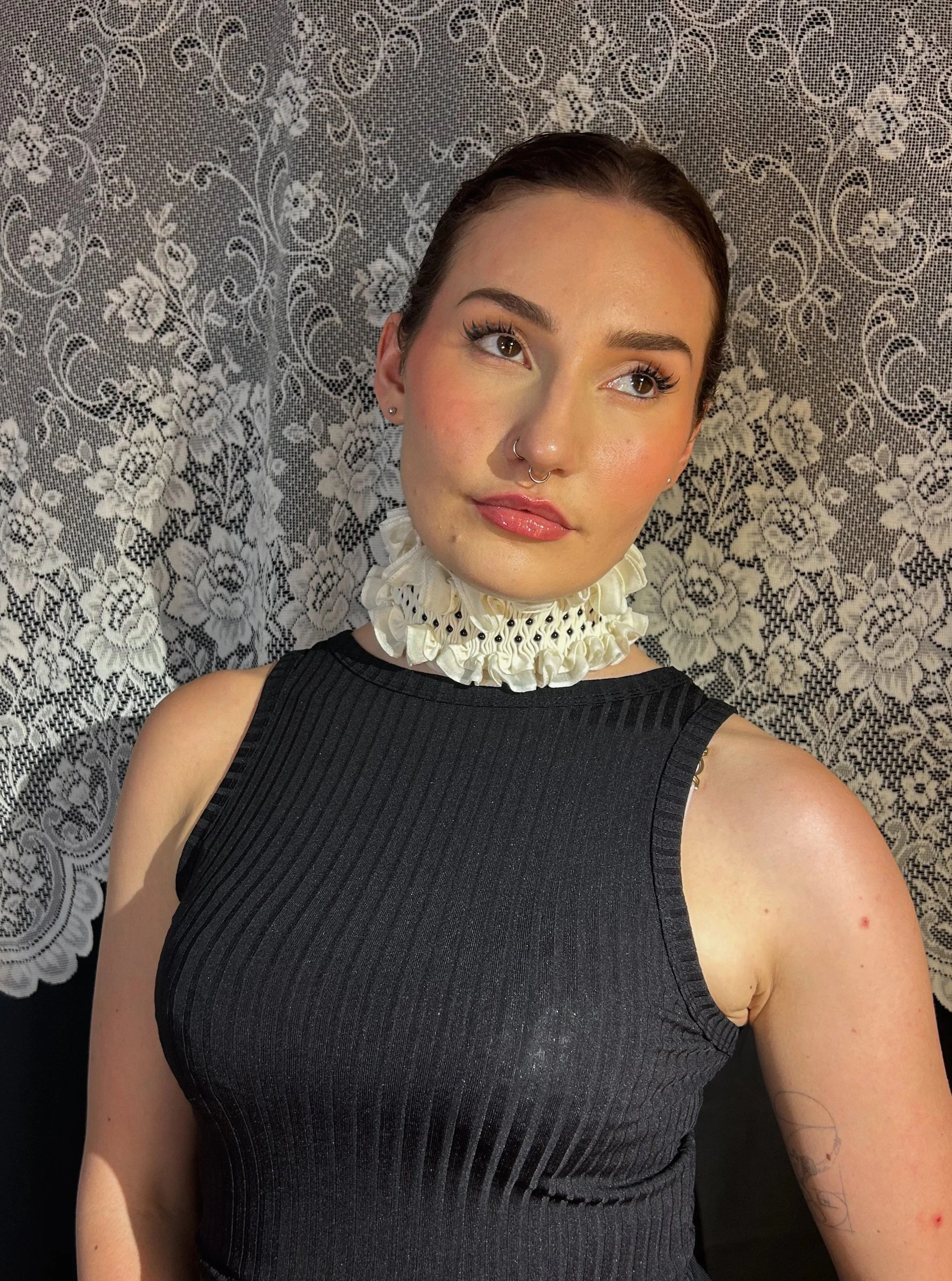 Black and Ivory Smocked Collar - 7cm wide