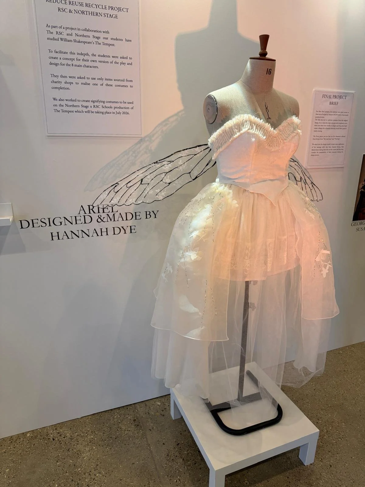 The Tempest, Ariel:
An entirely up-cycled piece comprising lace wings, smocked corset and lunéville-embroidered skirt.