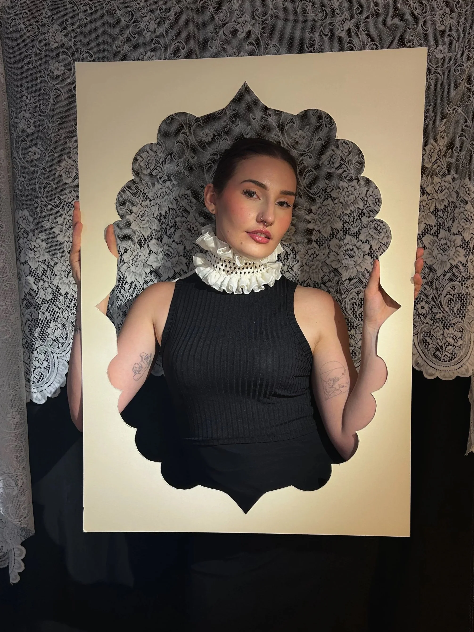 Black and Ivory Smocked Collar - 10cm wide