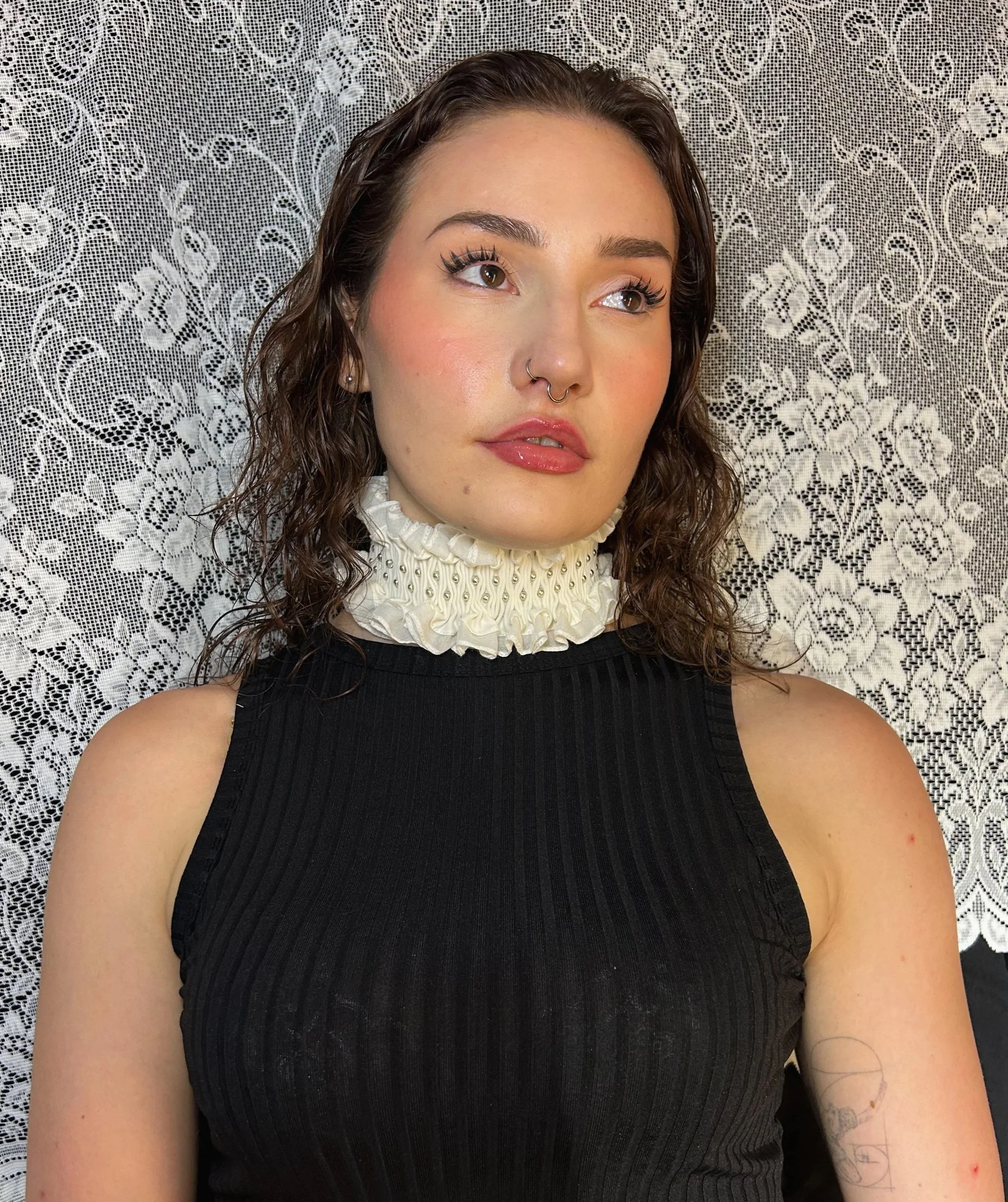 Silver and Ivory Smocked Collar - 7cm wide