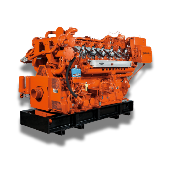 Orange industrial engine mounted on black base.
