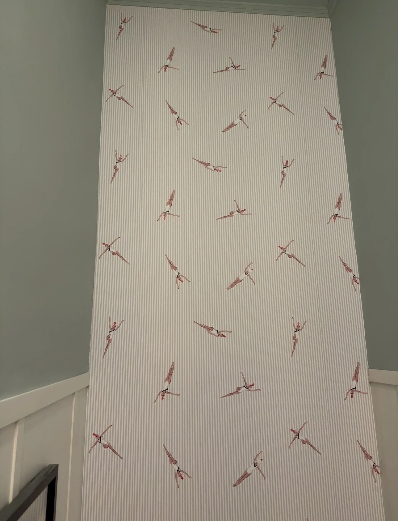 Bathroom wallpaper, trim and paint. 