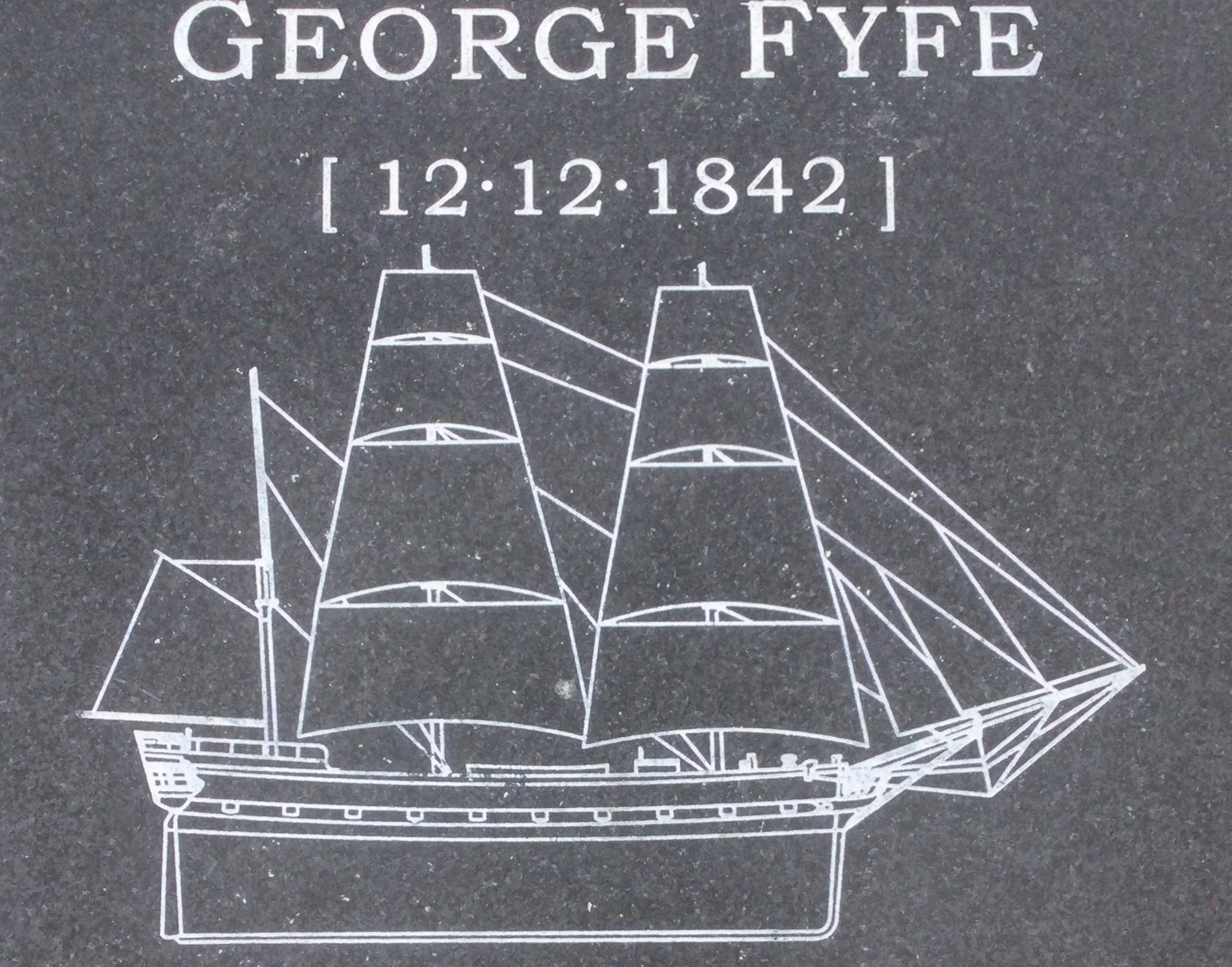 Blueprint of a sailing ship with multiple sails, with the text 'George Fyre' and the date '[12.12.1842]' above the illustration.