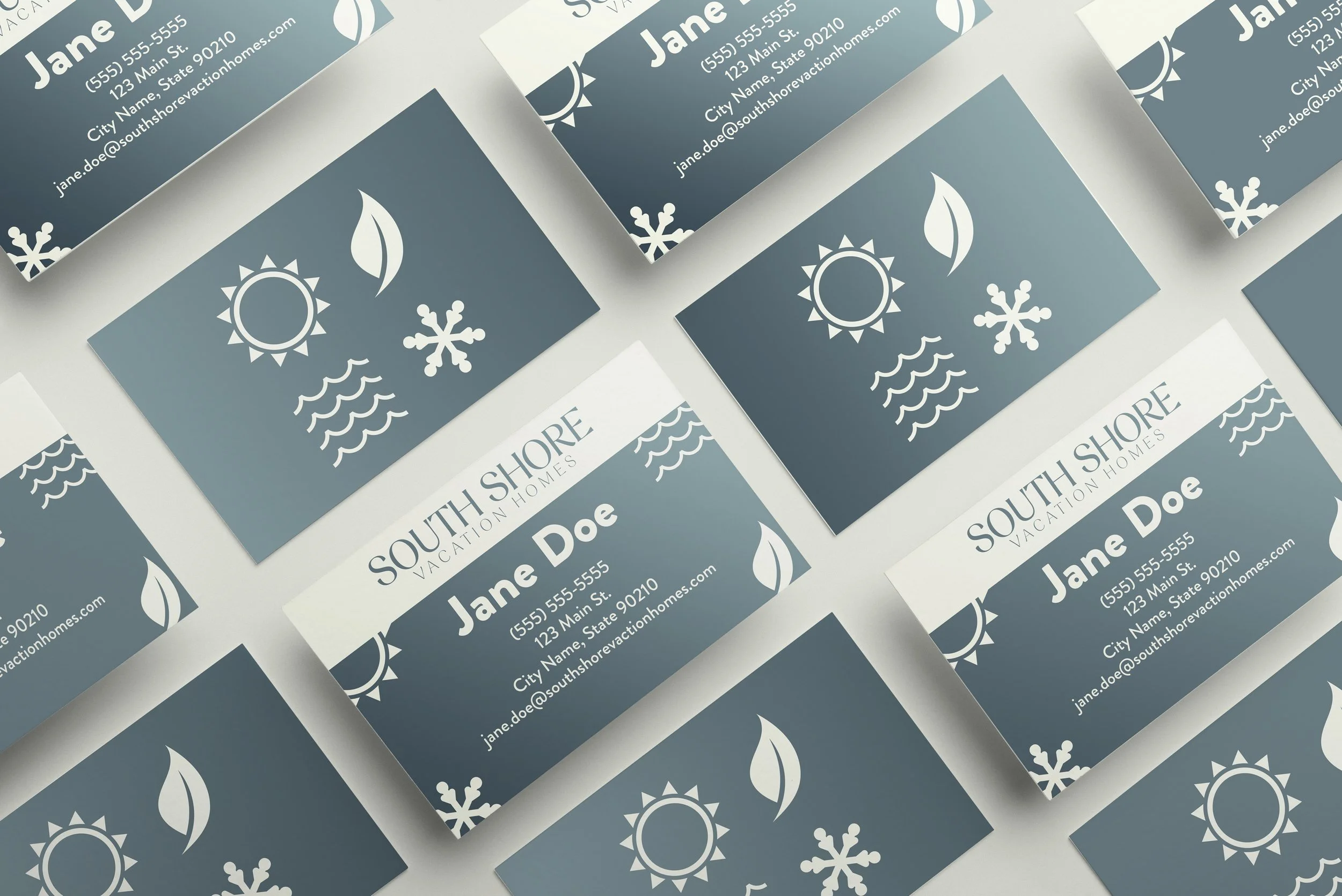 Business Cards for South Shore Vacation Rentals. Logo and layout were designed.