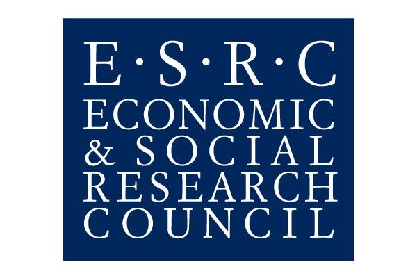 ESRC Economic & Social Research Council logo in white text on a dark blue square