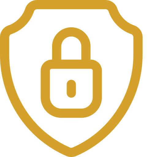 Gold lock icon inside a shield.