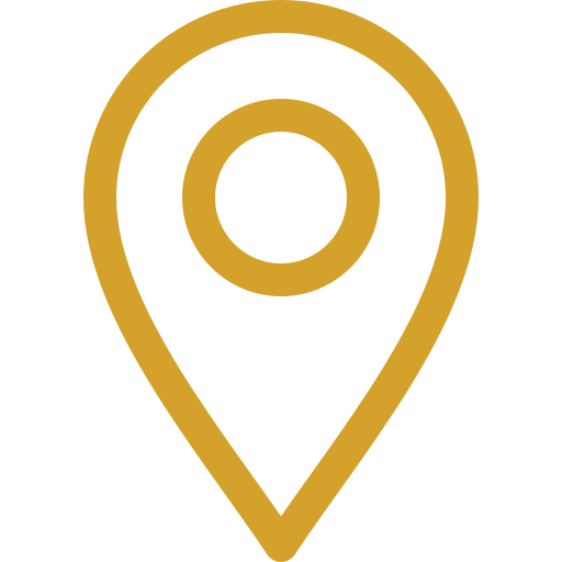 Golden map pin icon on a black background.