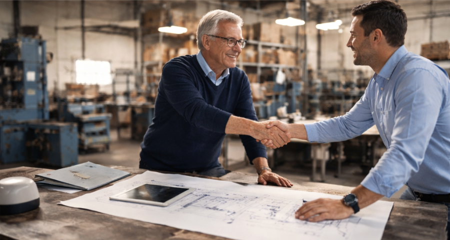business acquisition meeting between owner and buyer.
