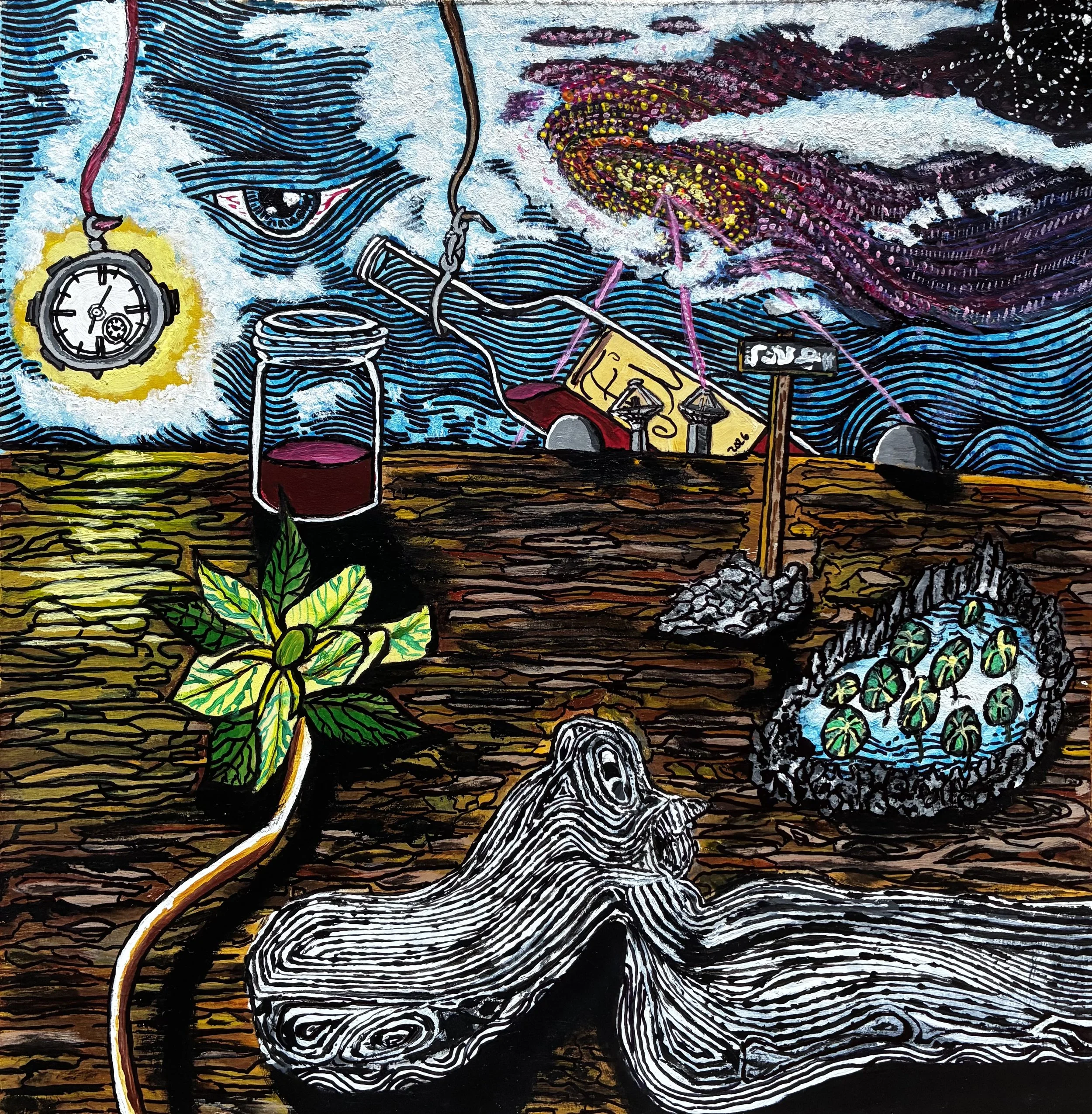 you want to kill it but you dont want to get too close, acrylic on cardboard, 12x12 in, 2026 